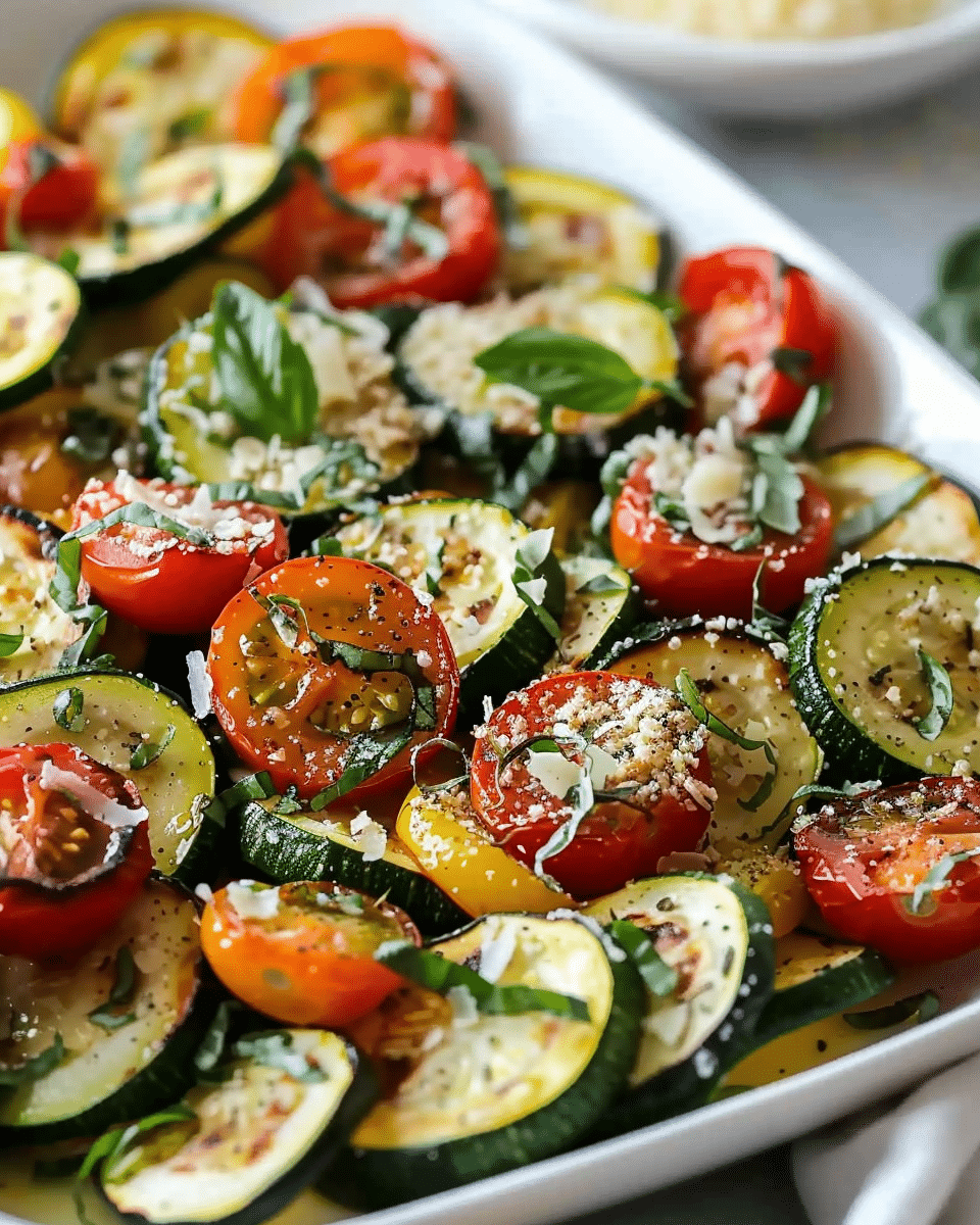 Roasted Garlic-Parmesan Zucchini, Squash, and Tomatoes