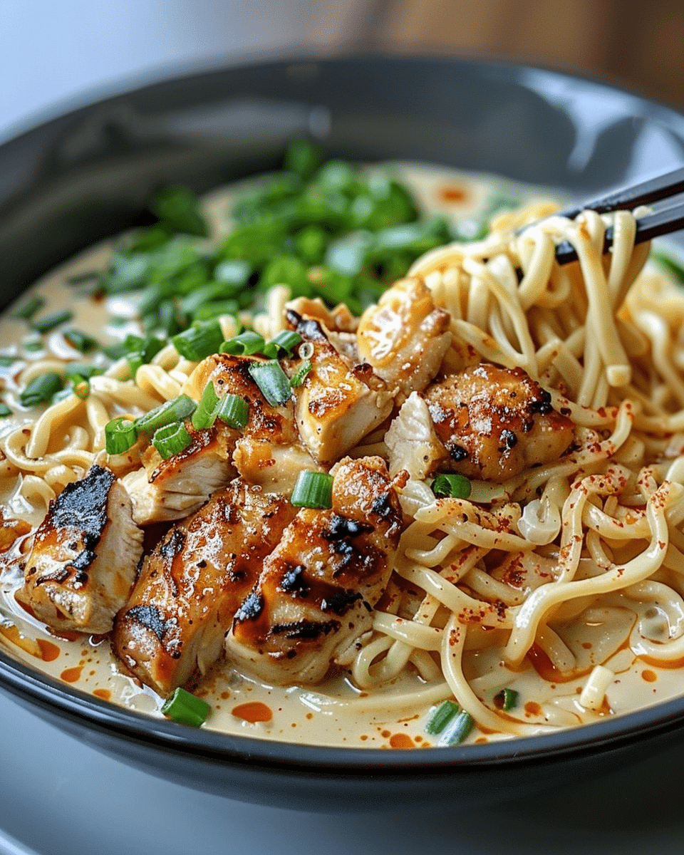 Fiery Chicken Ramen with Creamy Garlic Sauce