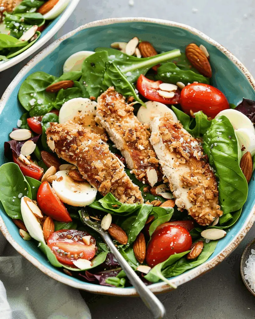 Almond-Crusted Chicken Caprese Salad