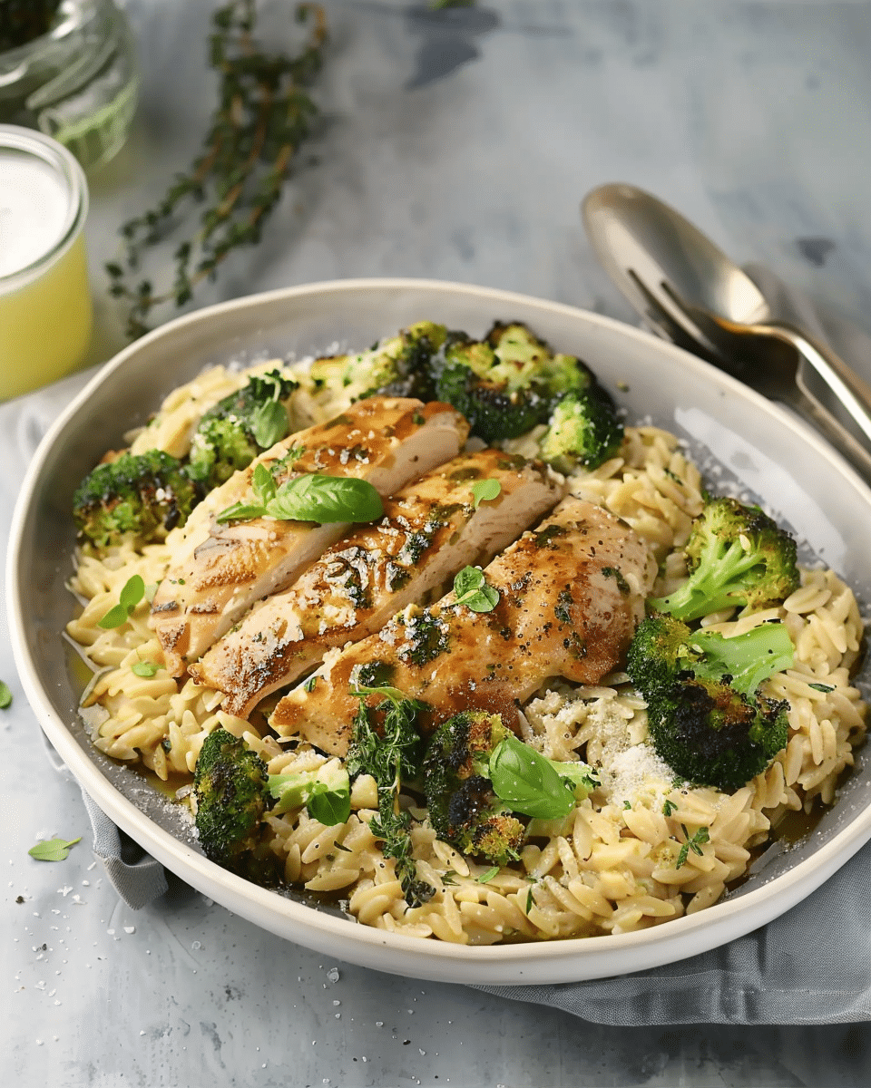Greek Chicken Orzo with Broccoli