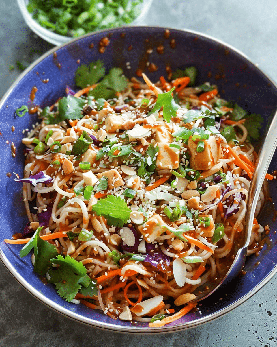 Tofu and Noodle Salad with Sweet and Spicy Almond Butter Sauce