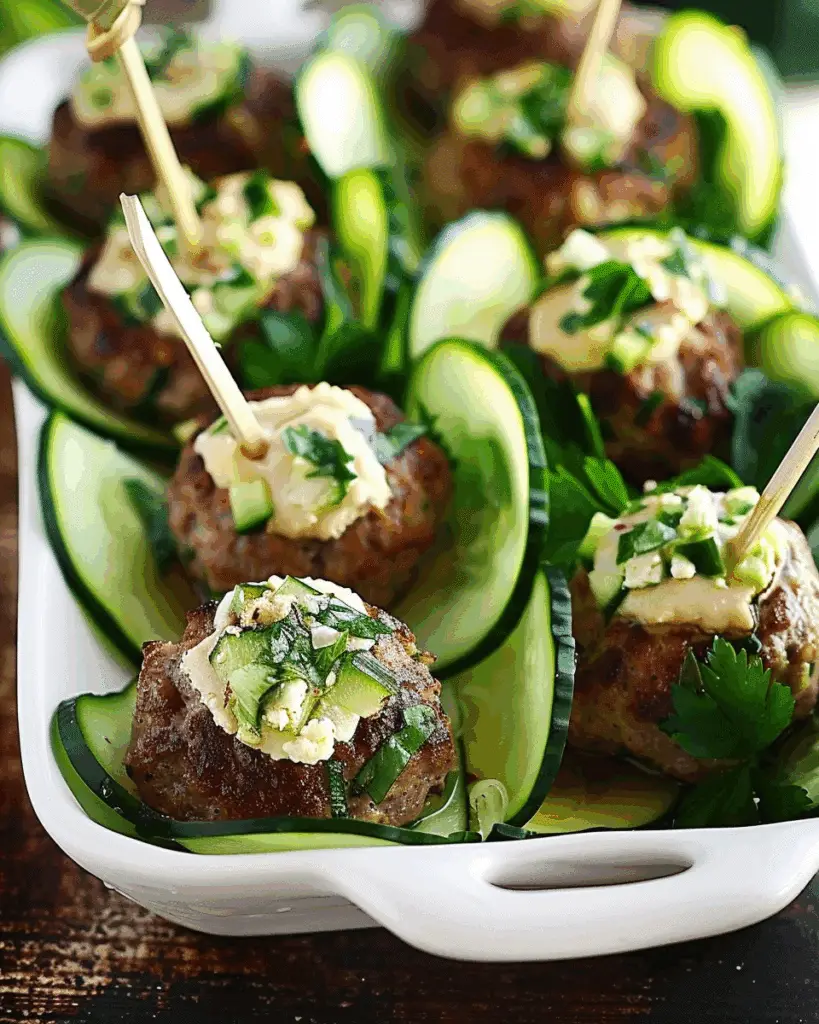 Cucumber-Wrapped, Feta-Stuffed Meatballs