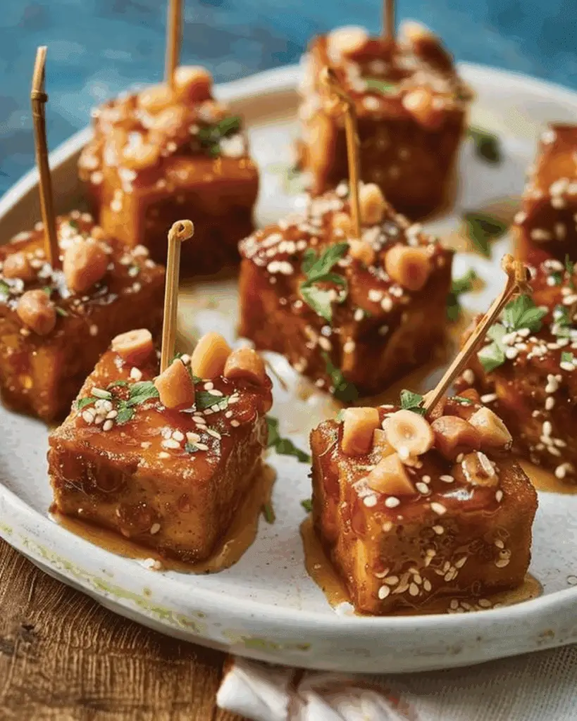 Glazed Tofu Bites with Peanuts and Ginger