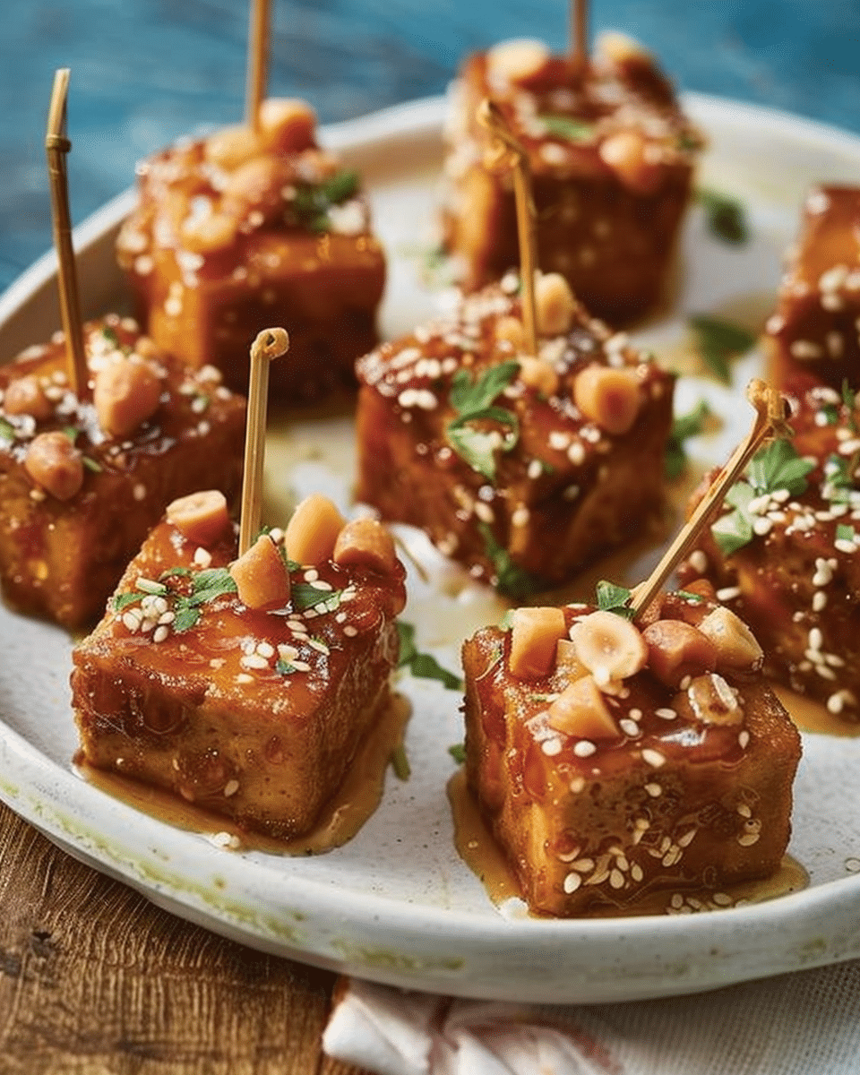 Glazed Tofu Bites with Peanuts and Ginger
