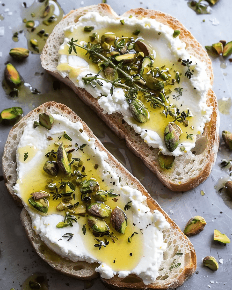 Whipped Ricotta Toast with Pistachio and Lemon Thyme Honey