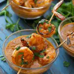 Shrimp Satay Skewer Shooters with Thai Spicy Peanut Sauce