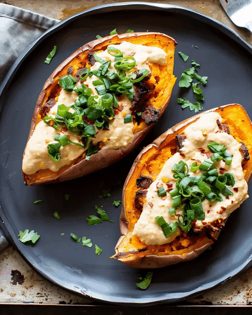Stuffed Sweet Potato with Hummus Dressing