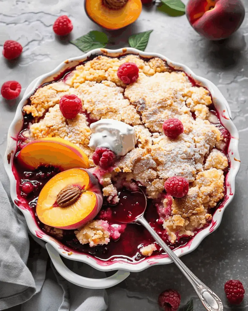 Peach and Raspberry Cobbler