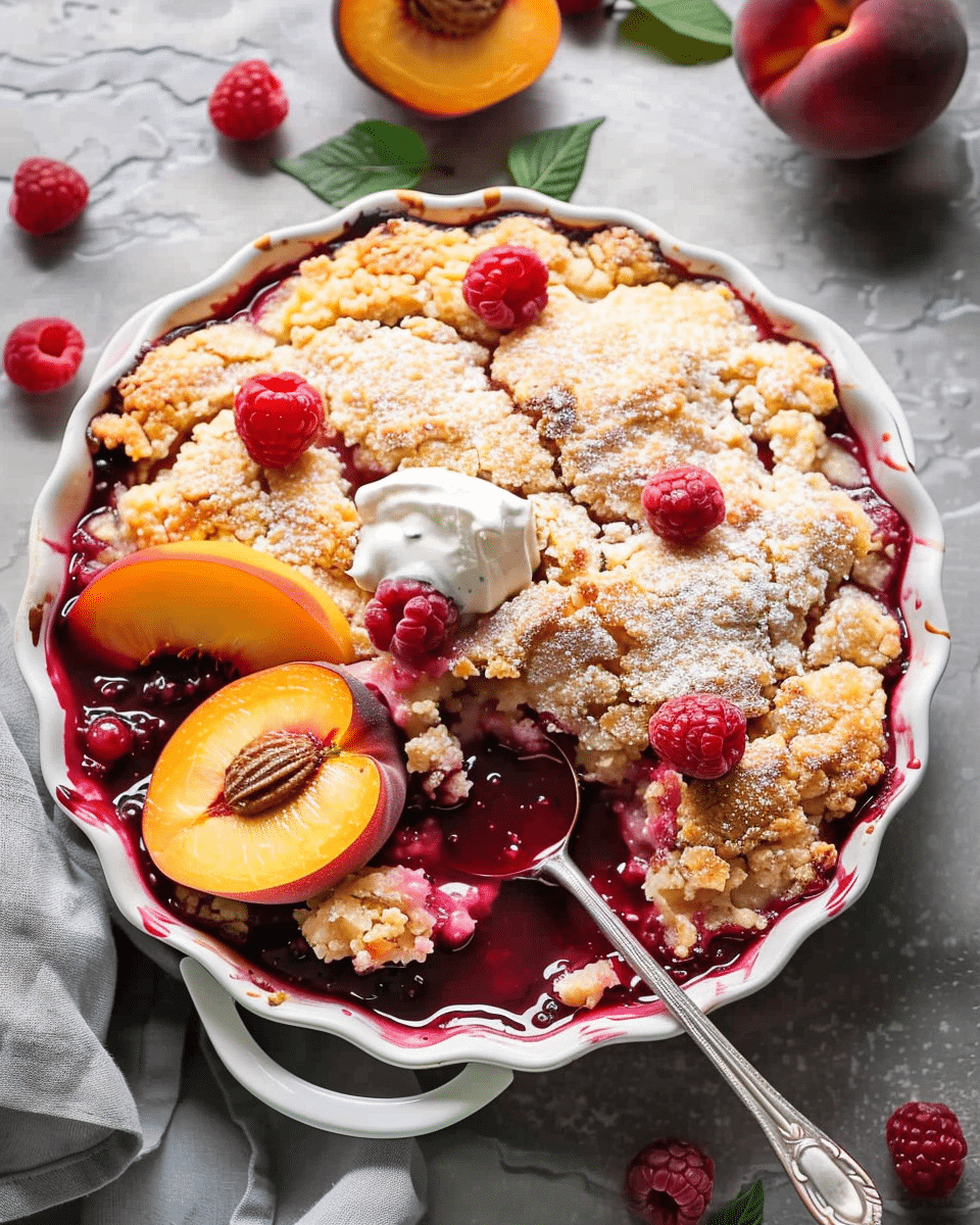 Peach and Raspberry Cobbler