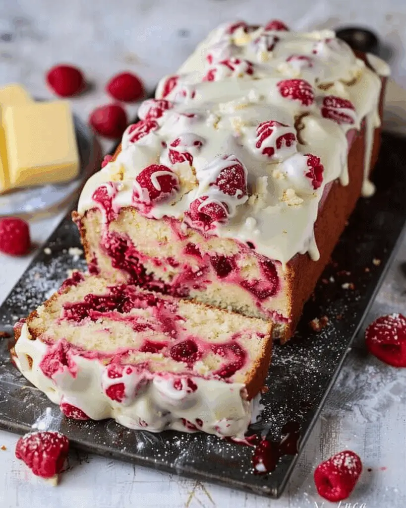 White Chocolate and Raspberry Loaf Cake