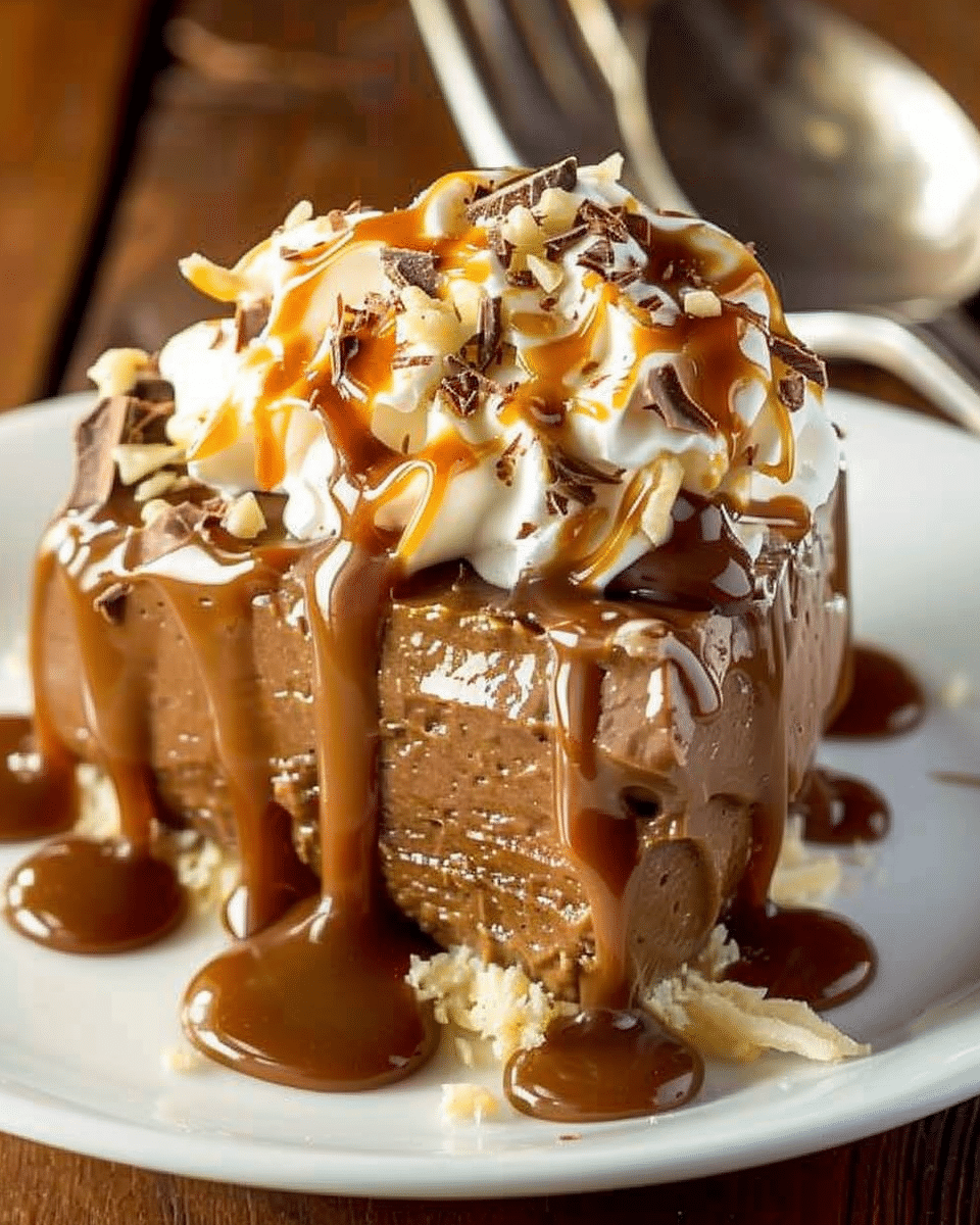 Chocolate Mousse Dessert with Warm Caramel Sauce