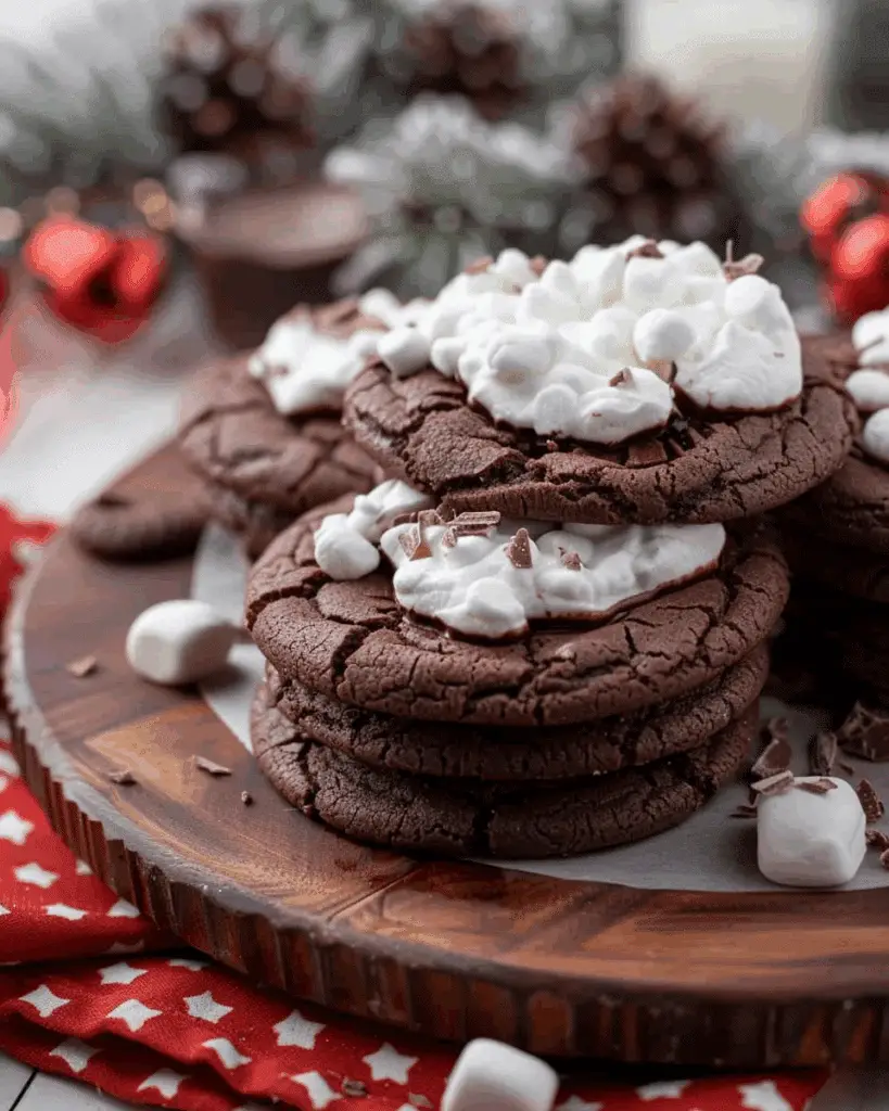 Hot Chocolate Cookies with Homemade Marshmallow Fluff