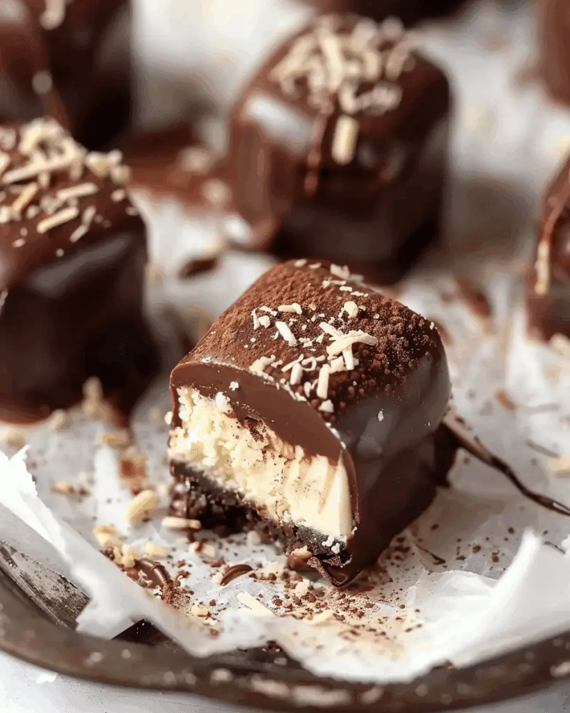 Chocolate Covered Cheesecake Bites