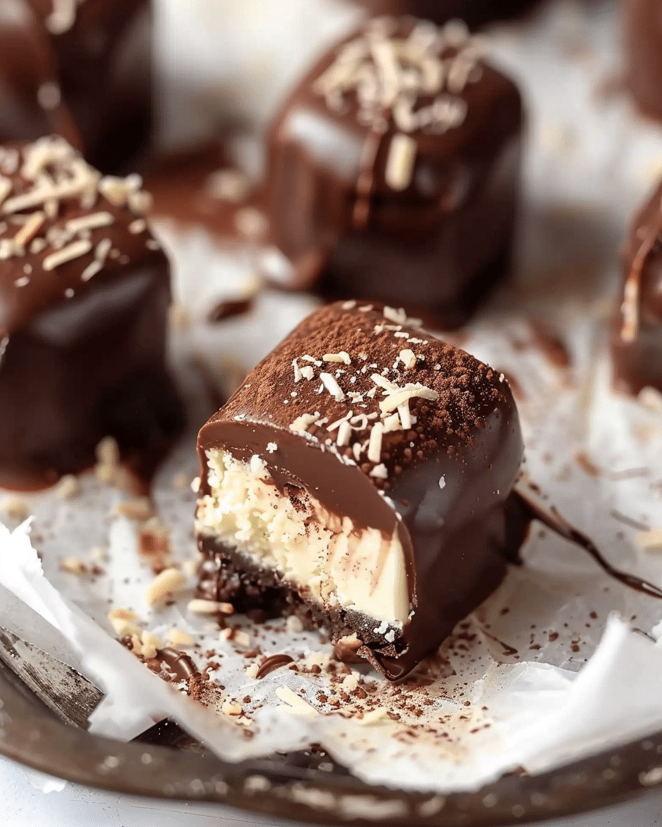 Chocolate Covered Cheesecake Bites