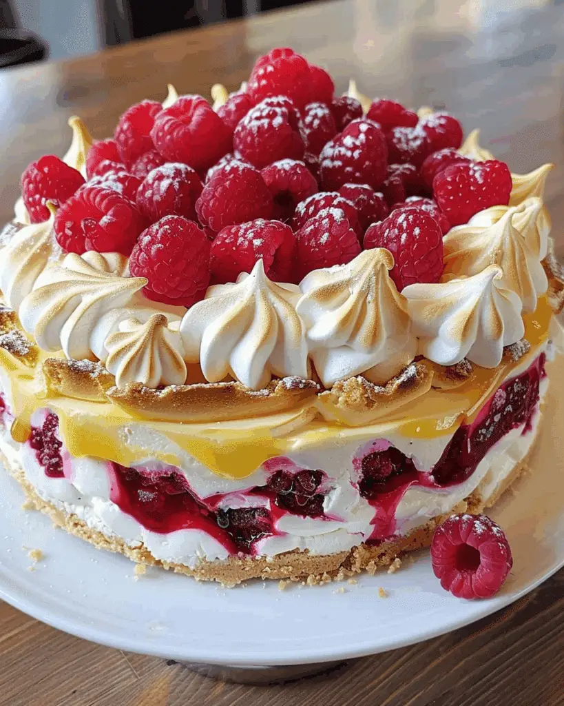 Indulge in a Heavenly Lemon Raspberry Meringue Cheesecake