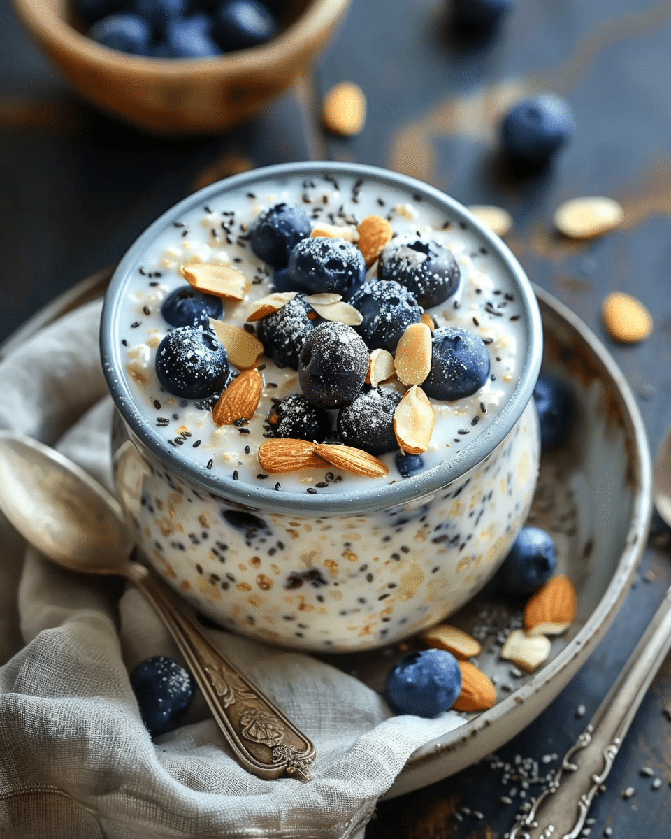 Blueberry Overnight Oats with Greek Yogurt & Almonds Recipe