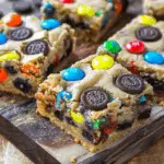 M&M Cookie Bars with Oreos and PB Cups