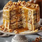Luscious Walnut Banana Caramel Cake