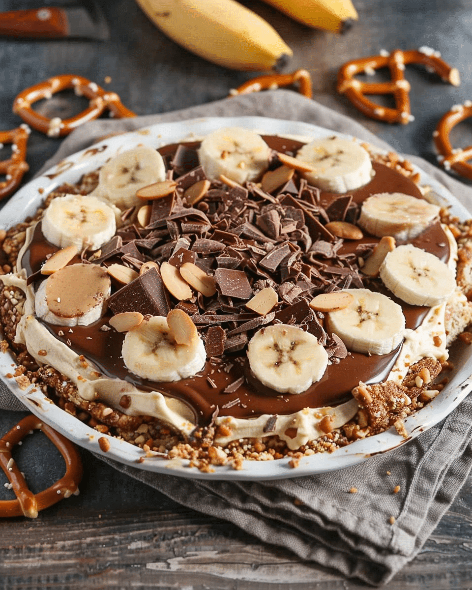 Banana Peanut Butter Pretzel Pie with Chocolate