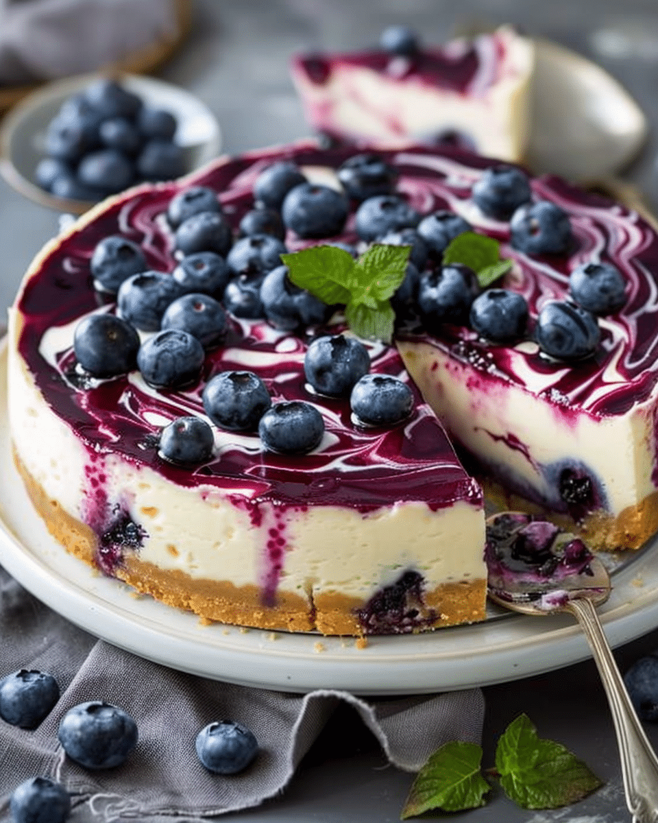 Blueberry Swirl Cheesecake with Glossy Glaze