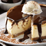 Classic Baked Cheesecake with Chocolate Sauce & Ice Cream
