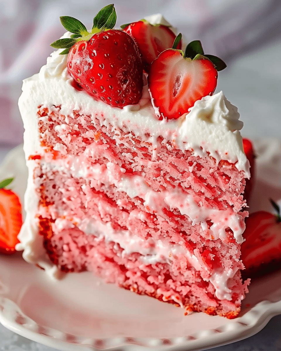 Strawberry Cake with Whipped Cream Cheese Frosting