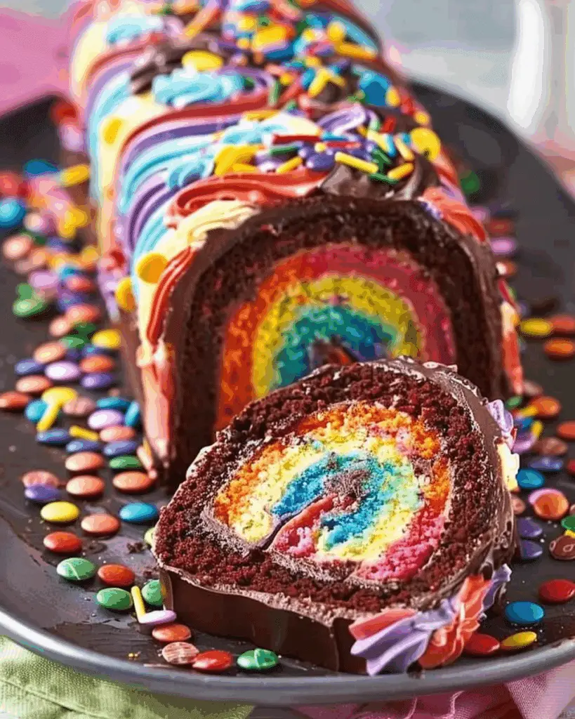 Chocolate Rainbow Roll Cake