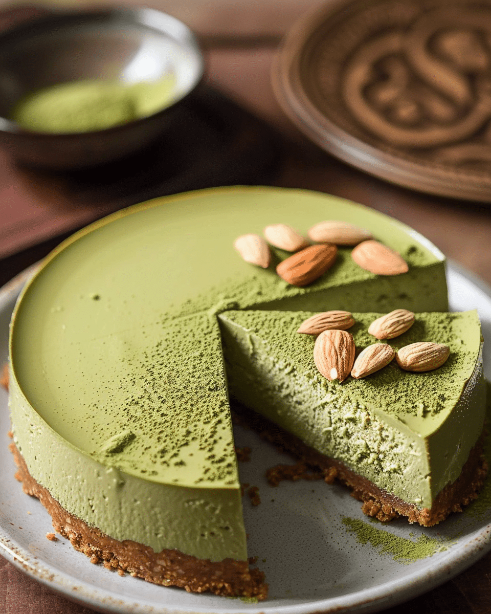 Matcha Protein Cheesecake With Almond Crust