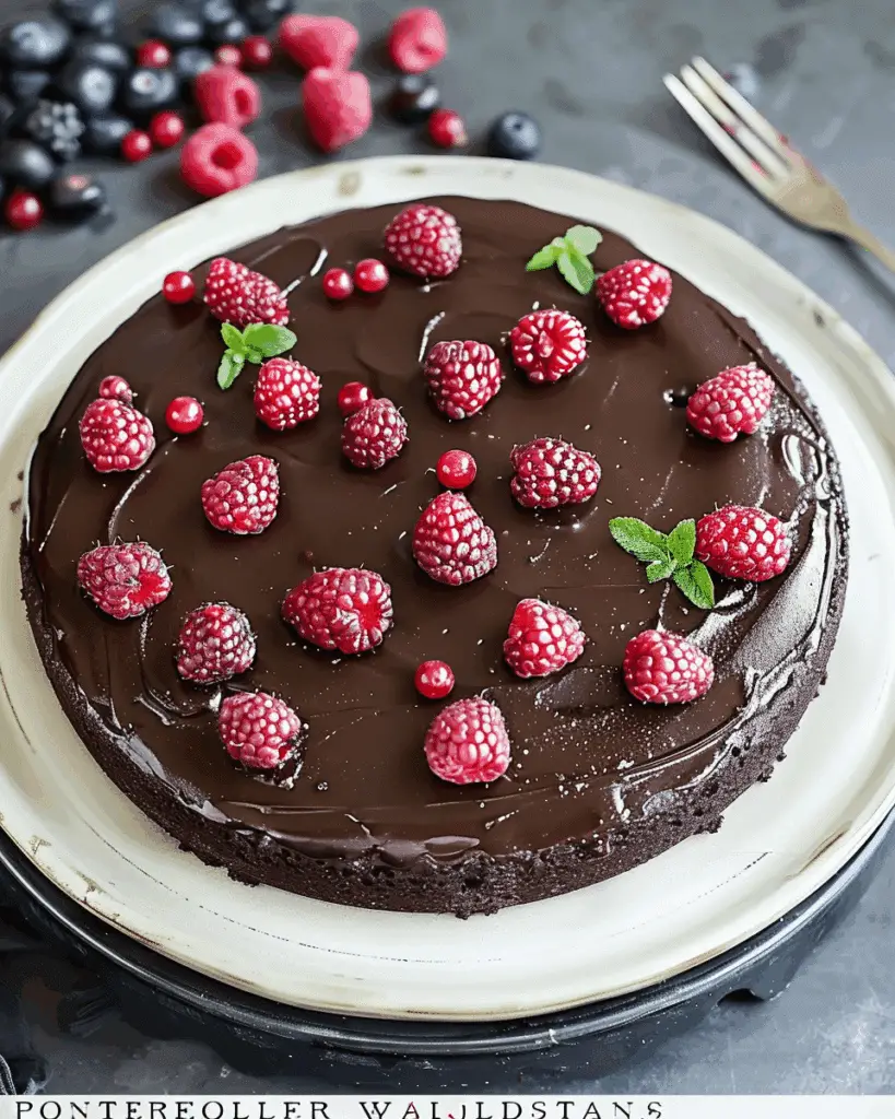 Flourless Chocolate Cake with Wineberries