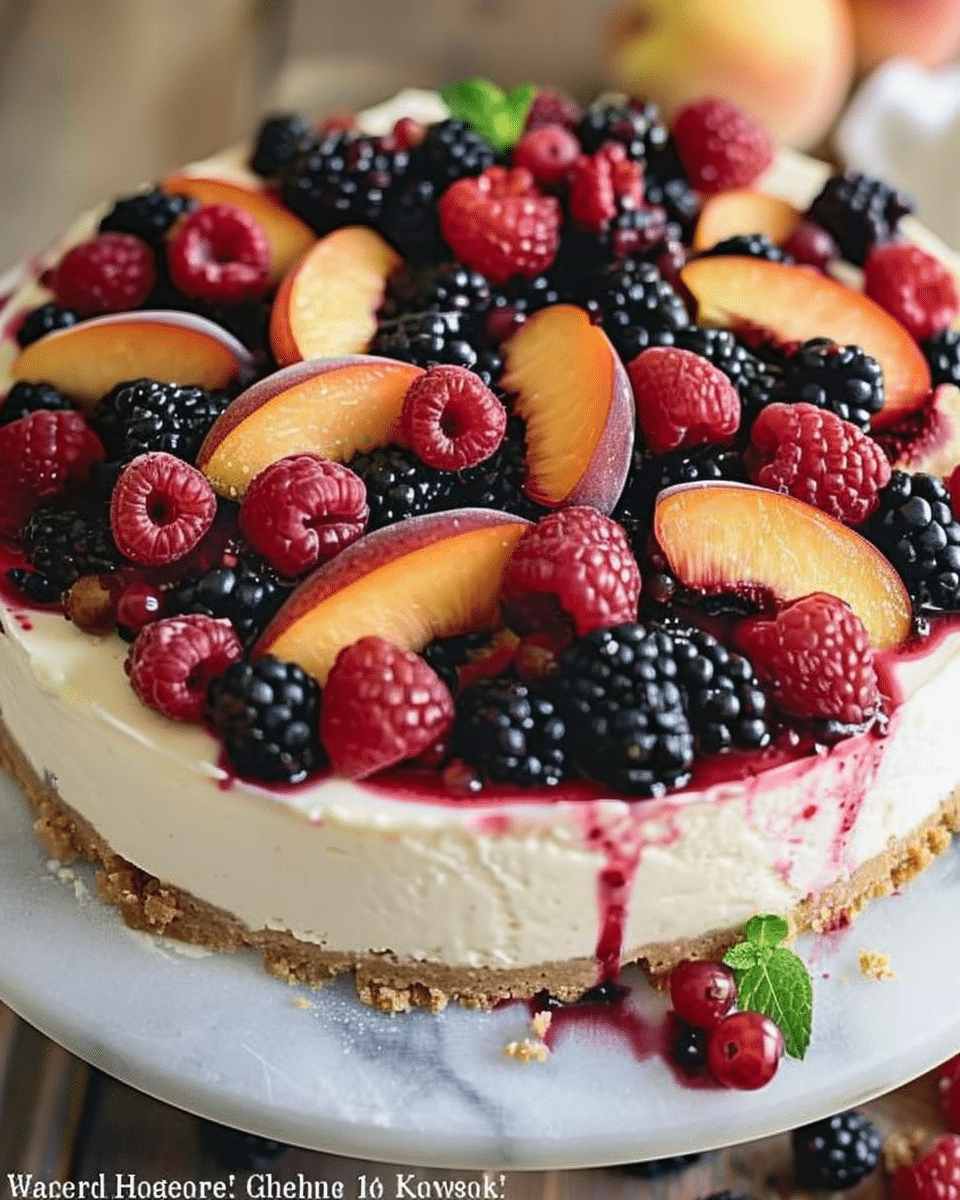 Summer Berry Peach Cheesecake