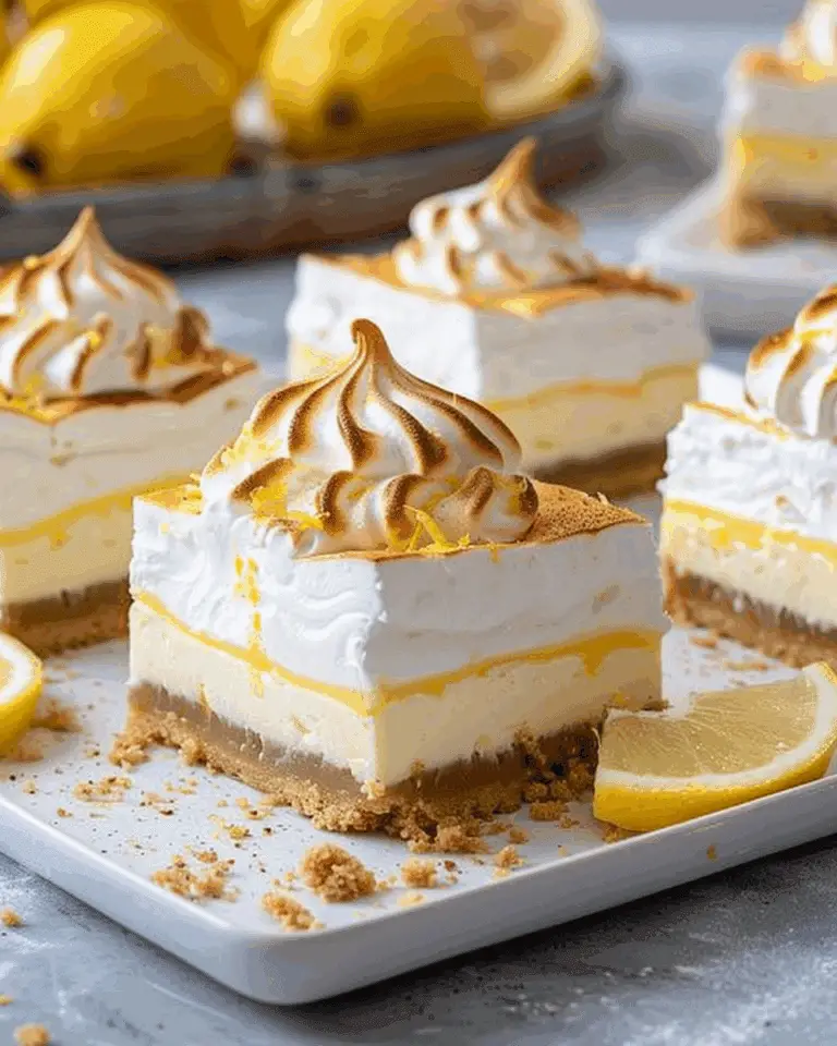Lemon Greek Yogurt Cheesecake Bars with Fluffy Meringue Crown