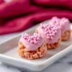 Pink Valentine Rice Krispie Treats with Pink Chips and Sprinkles Recipe