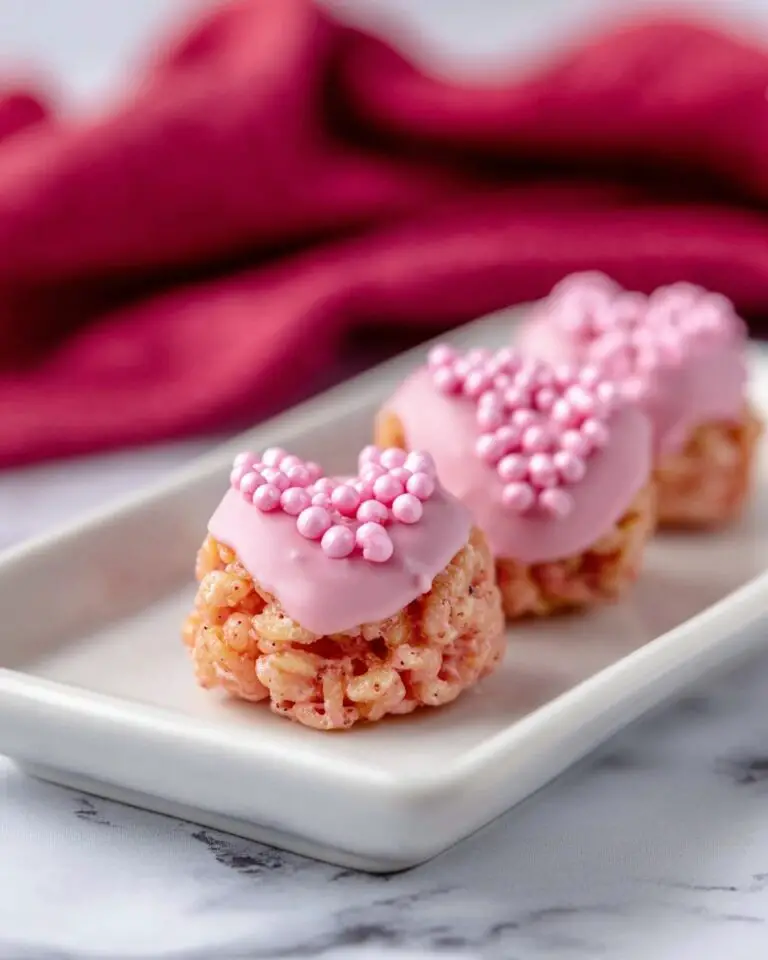 Pink Valentine Rice Krispie Treats with Pink Chips and Sprinkles Recipe