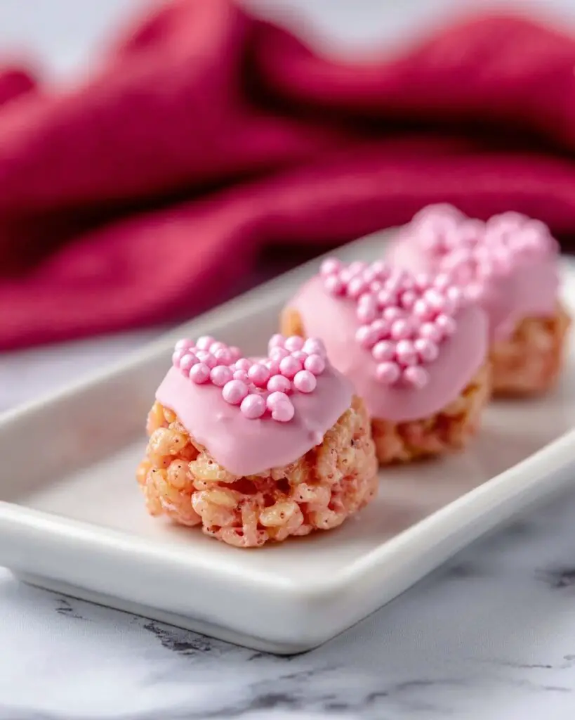 Pink Valentine Rice Krispie Treats with Pink Chips and Sprinkles Recipe