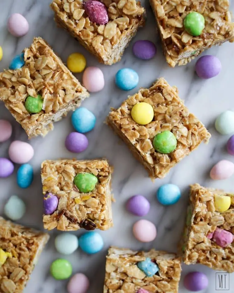 Easter M&M Cookie Bars with Oats (No-Bake) Recipe