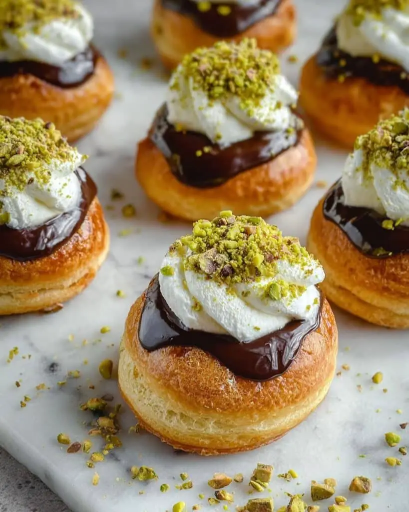 Decadent Pistachio Cream Puffs with Chocolate Glaze Recipe