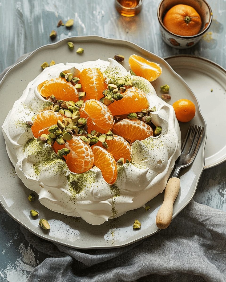 Pavlova with Clementines and Pistachios