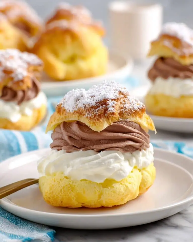 Cream Puff Pastry with Banana Cream Cheese Filling and Chocolate Ganache Recipe