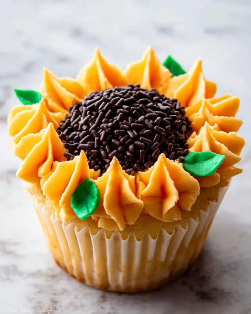 Sunflower Cupcakes with Piped Flower Design Recipe