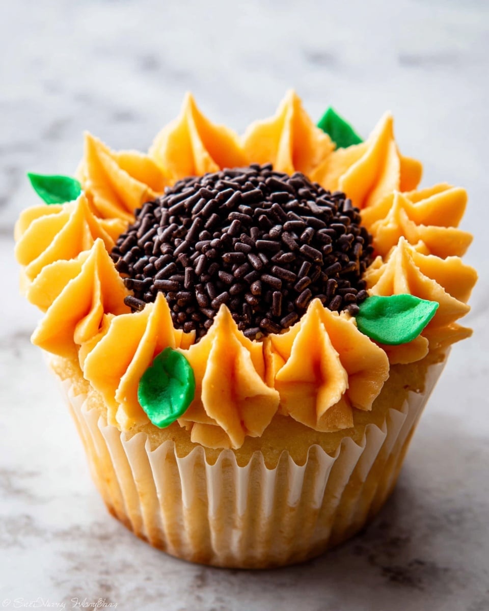 Sunflower Cupcakes with Piped Flower Design Recipe