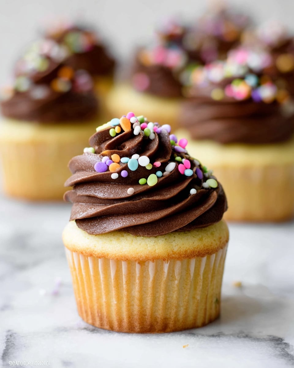 Yellow Birthday Cupcakes with Chocolate Buttercream and Sprinkles Recipe
