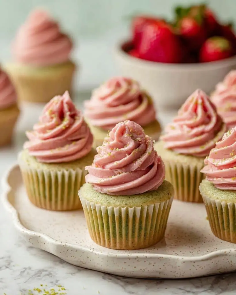 Pistachio Cupcakes with Strawberry Buttercream Recipe