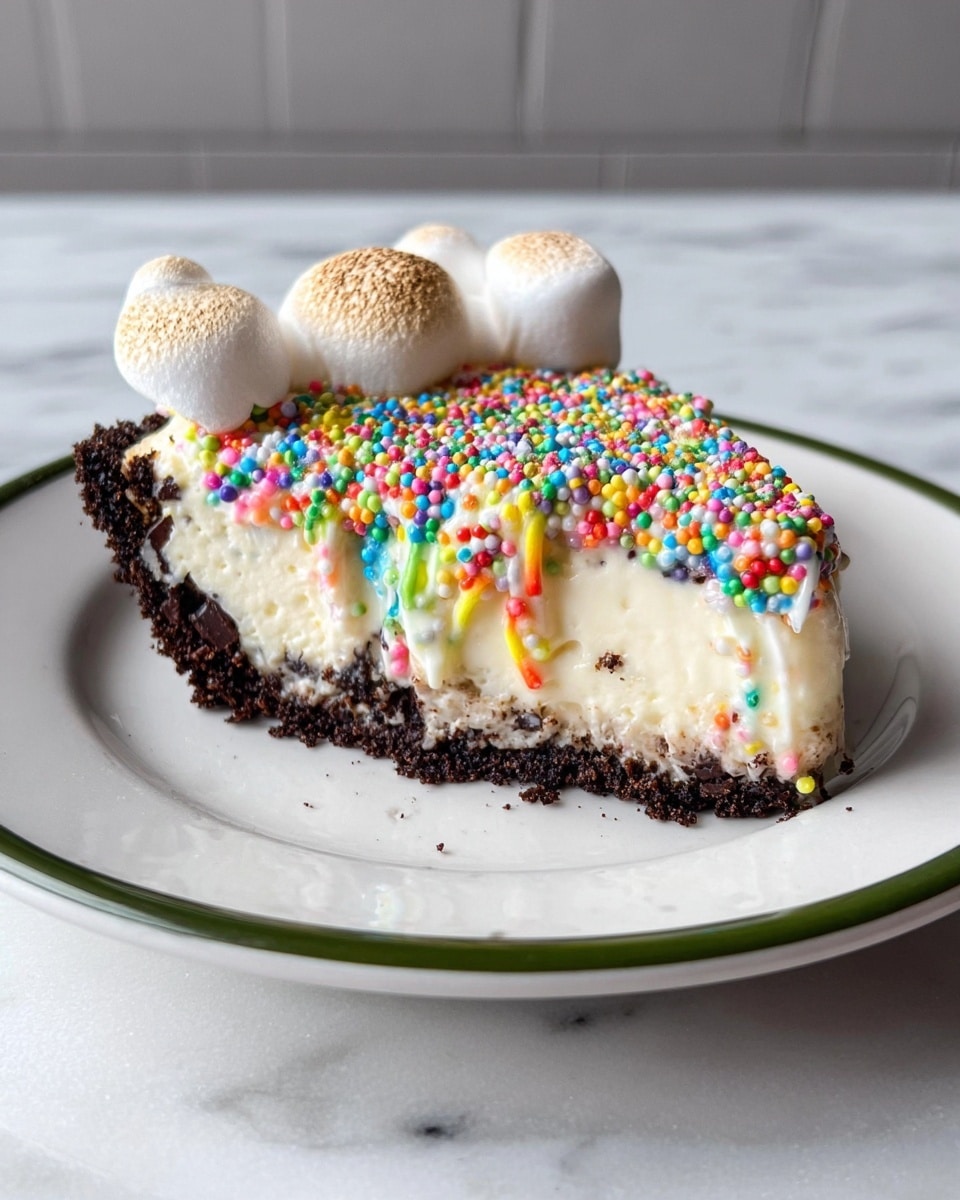 The image shows a thick slice of golden-brown cake with a slightly crispy texture on the outside and a moist crumb inside, sitting on a white plate with subtle floral patterns. The top layer is decorated with a swirl of white whipped cream drizzled with light amber syrup, while crushed nuts are sprinkled around the cake and on the plate. The background features a white marbled surface with blurred objects in red and white colors, giving a cozy feel. photo taken with an iphone --ar 4:5 --v 7