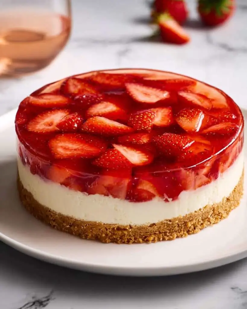 No-Bake Strawberry Cheesecake with Rosé Jelly Recipe