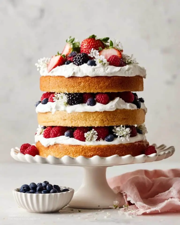 Cream Cake with Fresh Berries and Whipped Cream Recipe