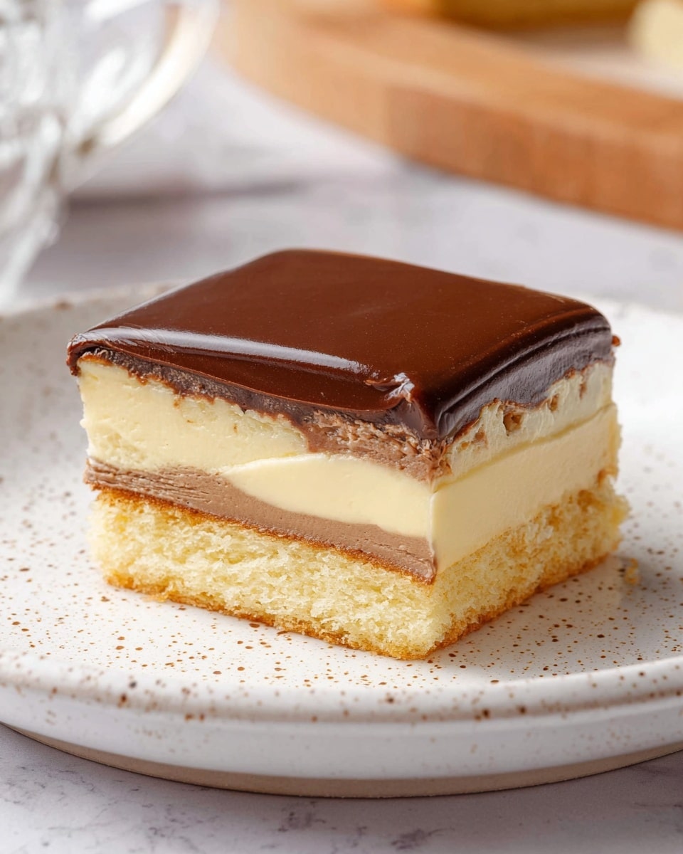 Boston Cream Poke Cake with Pastry Cream, Diplomat Frosting, and Chocolate Ganache Recipe