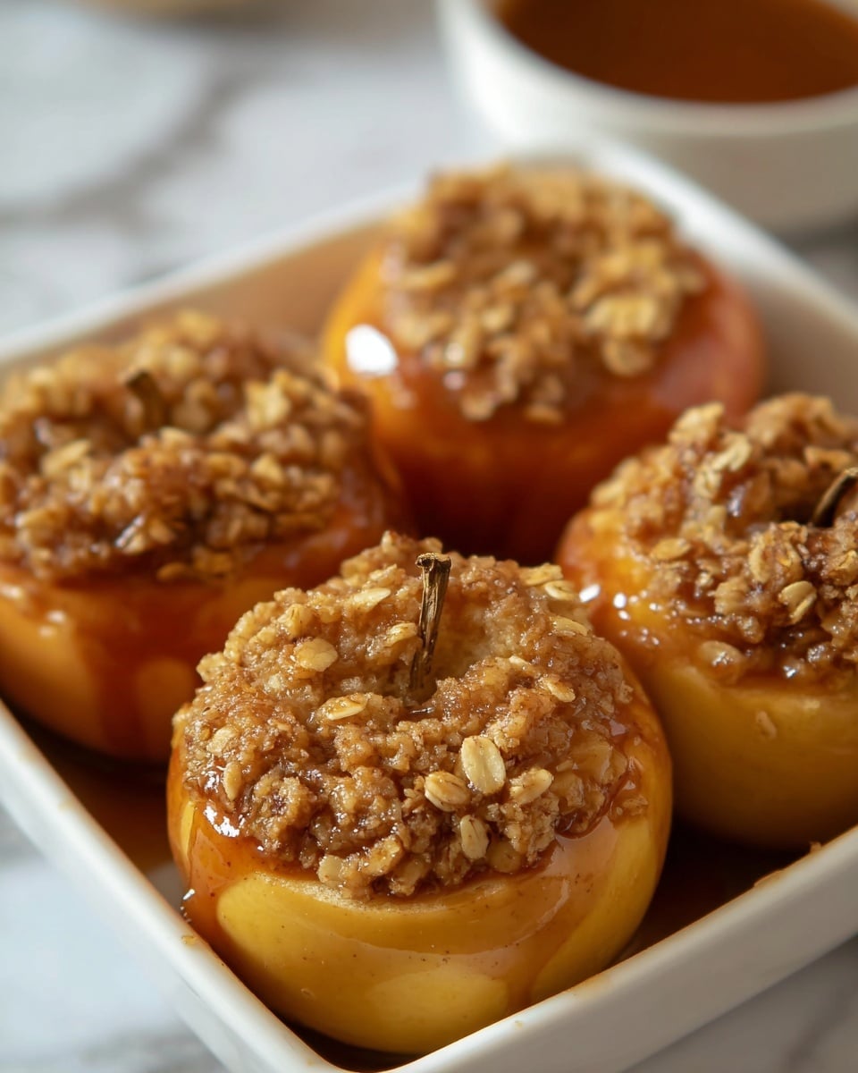 Stuffed Baked Apples with Nutty Oat Filling and Caramel Sauce Recipe