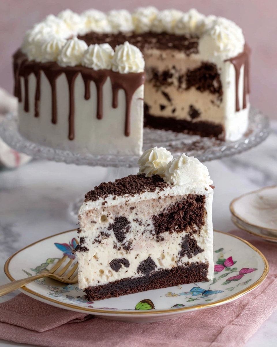 Chocolate Ice Cream Cake with Fudge and Oreo Decorations Recipe