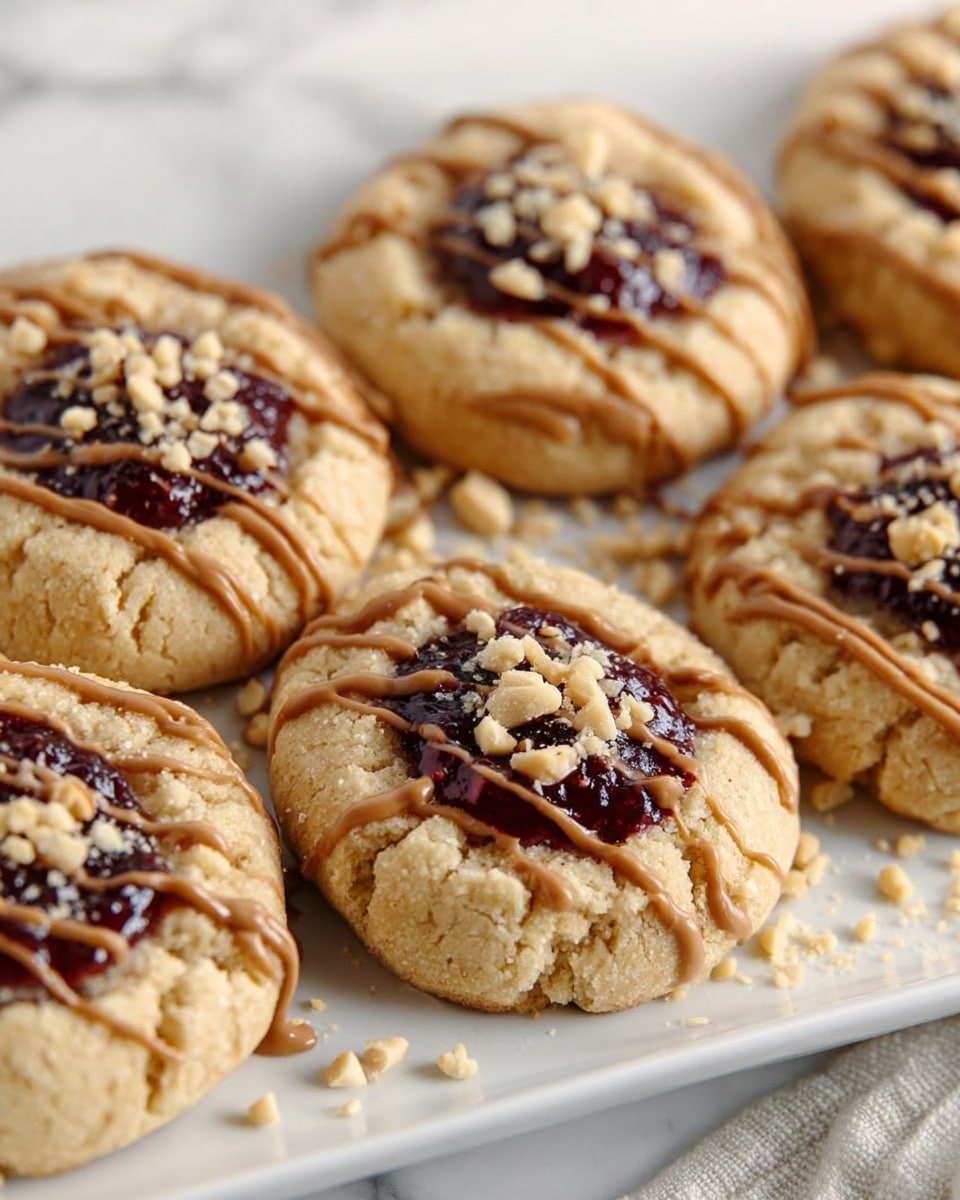 PB&J Cookies with Peanut Butter Drizzle and Chopped Peanuts Recipe
