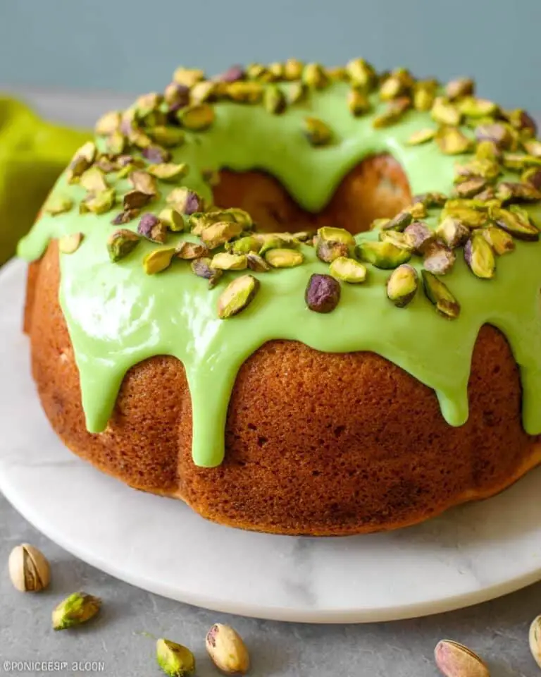 Pistachio Bundt Cake with Green Candy Melts and Cream Cheese Frosting Recipe
